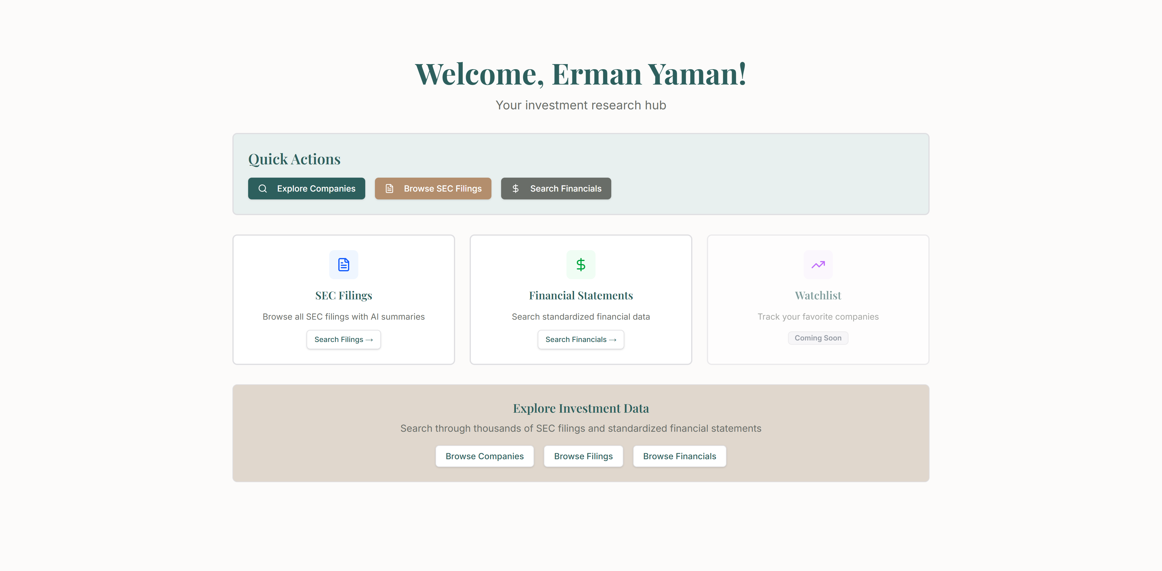 Valufact Personal Dashboard & Watchlist